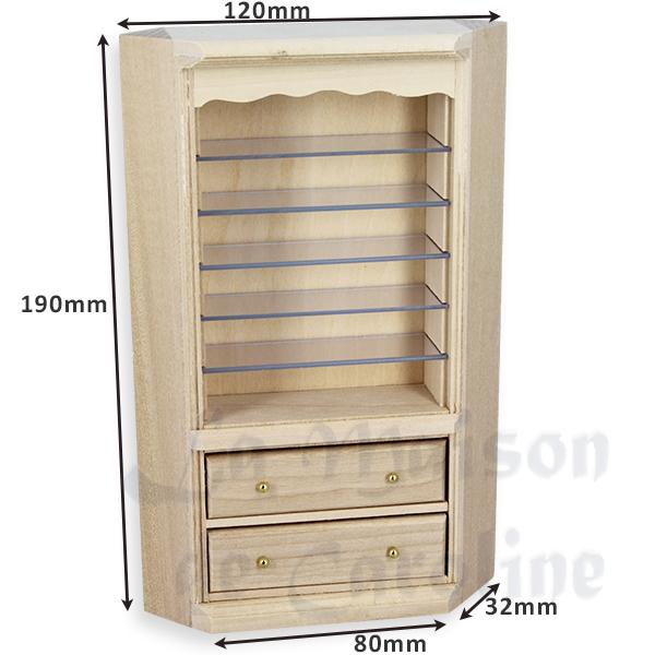corner bookcase drawers bare wood miniature furniture 1:12 photo 2 corner bookcase drawers bare wood miniature furniture 1:12 photo 2