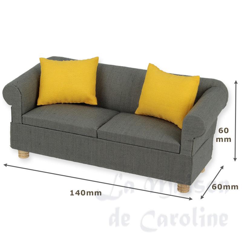 sofa grey with 2 yellow pillows miniature 1:12 Bilder 1