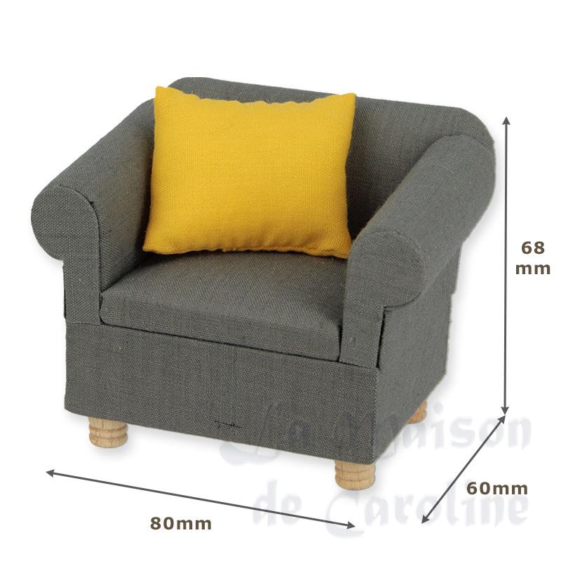 grey sofa chair + 1 pillow yellow miniature 1:12 Bilder 1