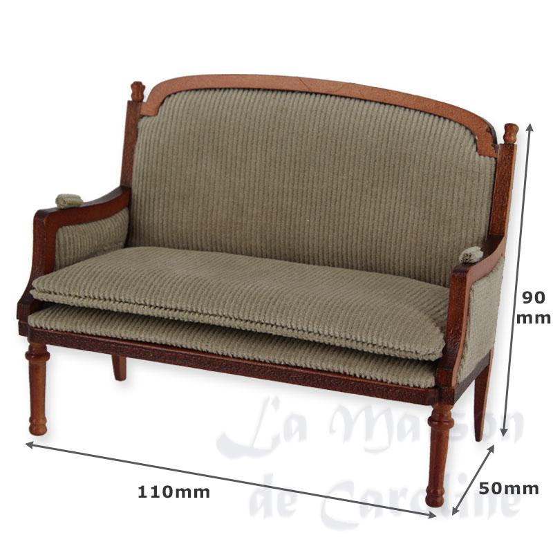 sofa louis xvi cherrywood grey-beige velvet miniature 1:12 Bilder 1
