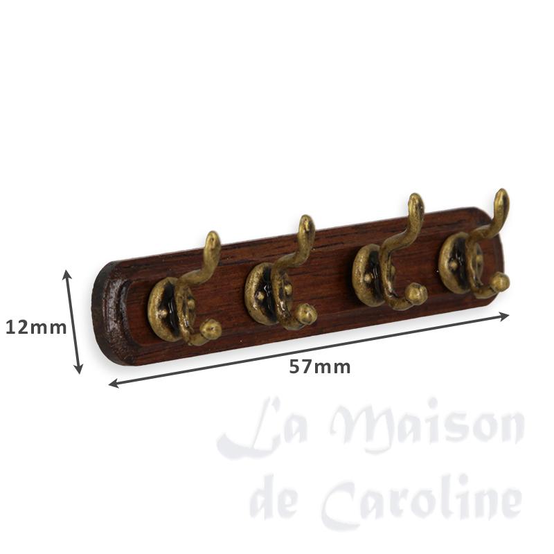 classic wall coat rack, 4 hooks on mahg miniature furniture 1:12 photo 2