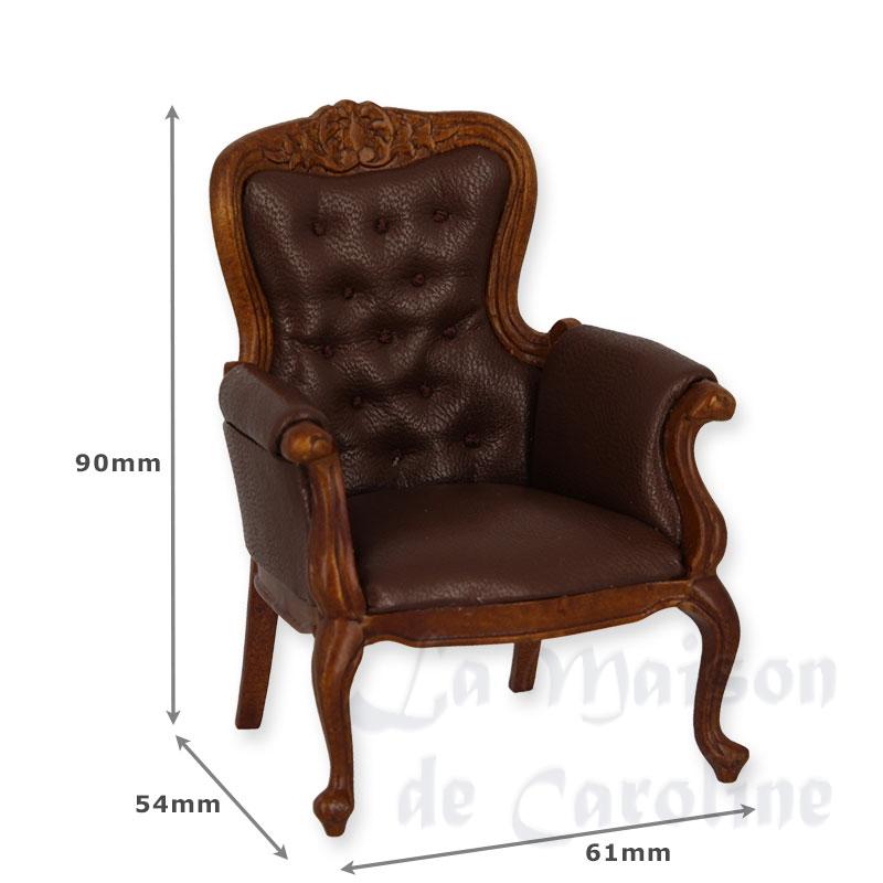 single seat sofa walnut brown leather miniature 1:12 Bilder 1