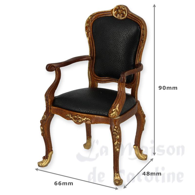 armchair walnut-gold, black leather miniature 1:12 Bilder 1