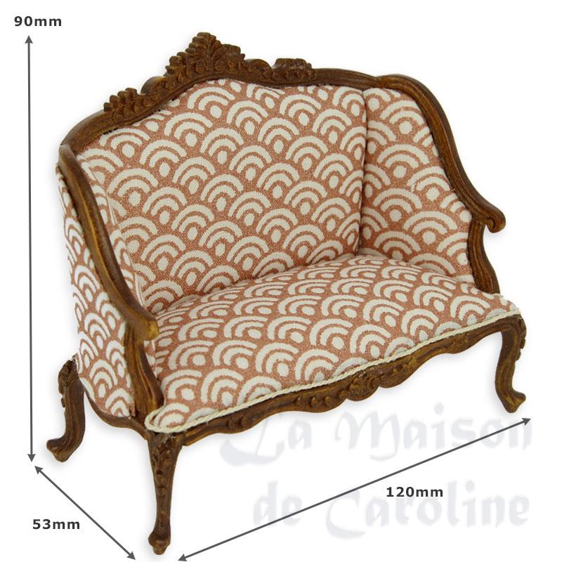 double seat sofa walnut pink n white miniature 1:12 Bilder 1