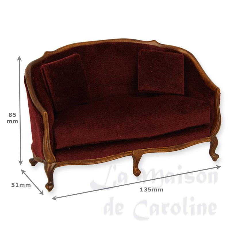 double seat sofa walnut violet fabric miniature 1:12 Bilder 1