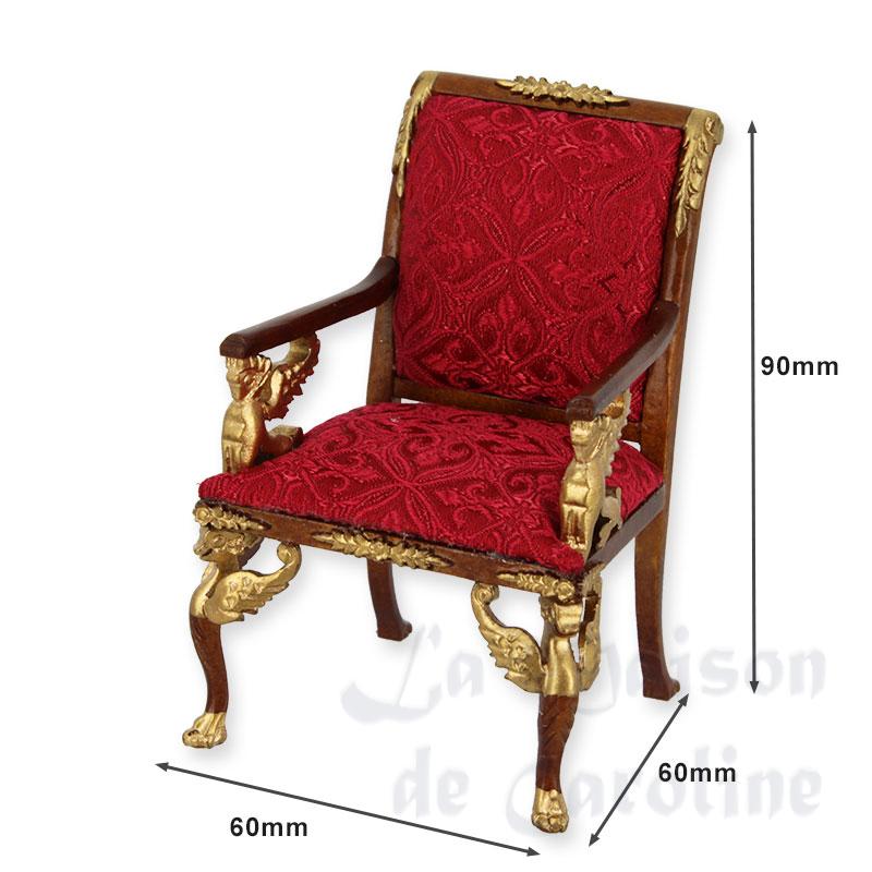 armchair fabric walnut and gold red fabric miniature 1:12 Bilder 1