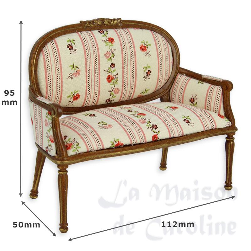 double seat sofa walnut, pink flowers miniature 1:12 Bilder 1