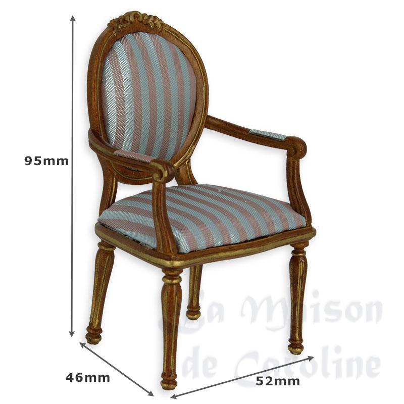 armchair louis xvi walnut-blue and gold miniature 1:12 Bilder 1