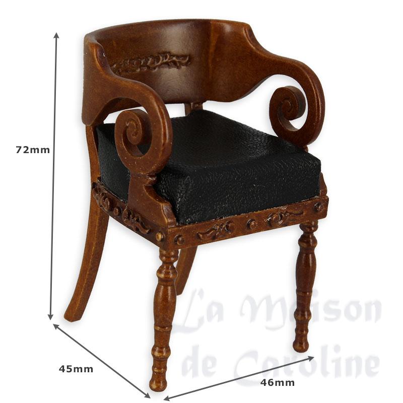 desk chair walnut black leather miniature 1:12 Bilder 1