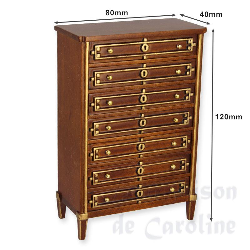 seven drawers chest walnut gold miniature 1:12 Bilder 1