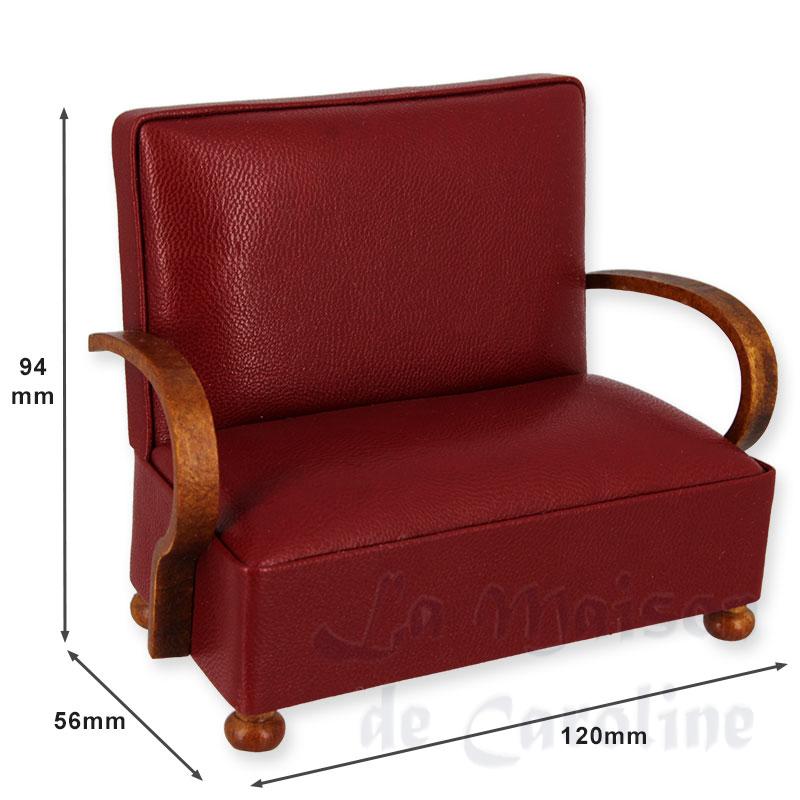 sofa art deco walnut-red leather miniature 1:12 Bilder 1