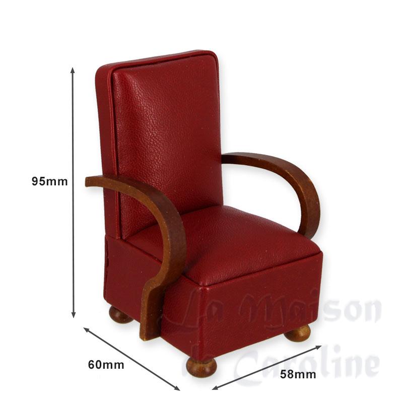 sofa chair art deco walnut-cuir rouge miniature 1:12 Bilder 1