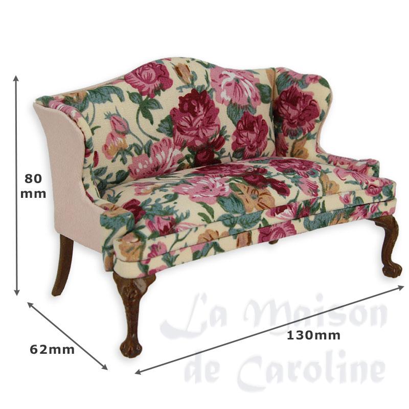double seat sofa walnut-flower fabric miniature 1:12 Bilder 1