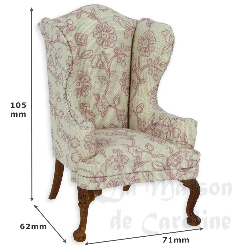armchair waln. fabrick w/oldpink flowers miniature 1:12 Bilder 1