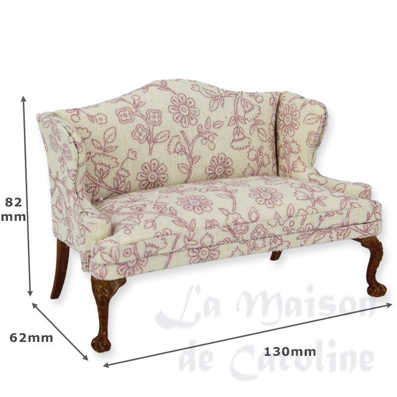 sofa walnut fabrick w/oldpink flowers miniature 1:12 Bilder 1