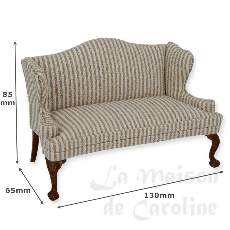 sofa walnut-cream stripe fabric miniature 1:12 Bilder 1