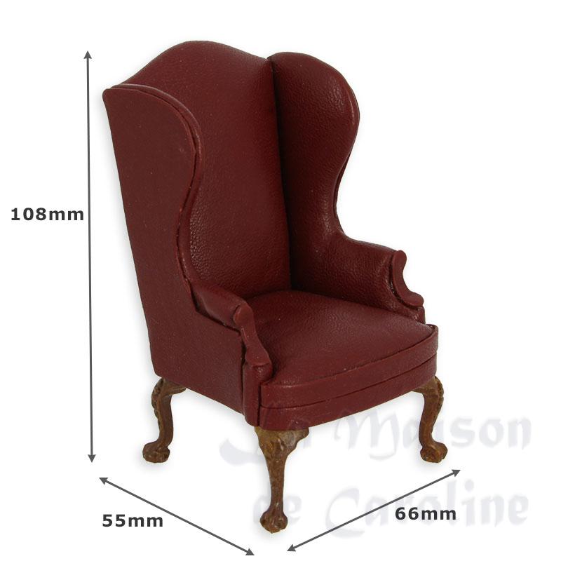 single seat sofa walnut/dark red leather miniature 1:12 Bilder 1