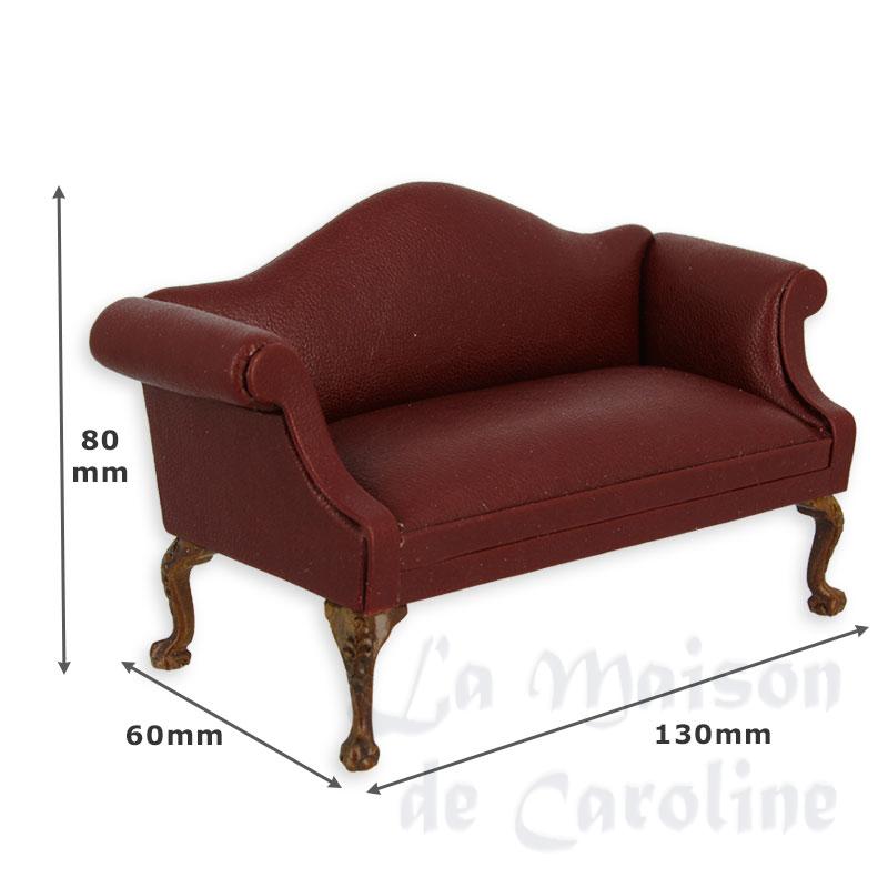 double seat sofa walnut-dark red leather miniature 1:12 Bilder 1