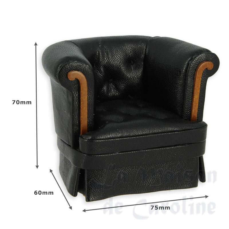 single seat walnut black leather miniature 1:12 Bilder 1