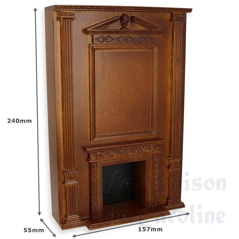 wall with fireplace walnut miniature 1:12 Bilder 1