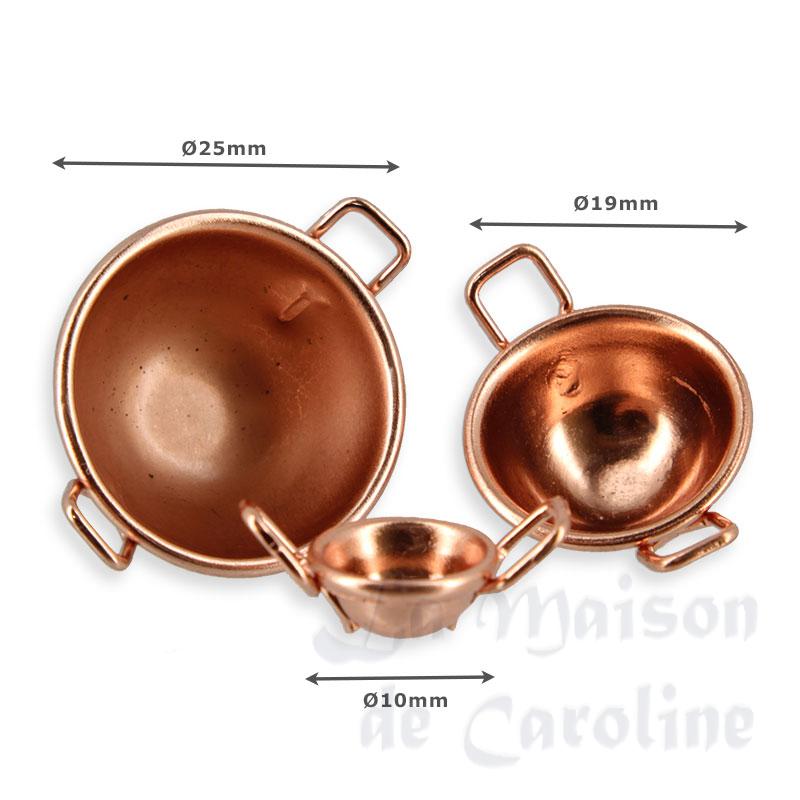 3 copper kitchen bowls Miniature 1:12 photo 2