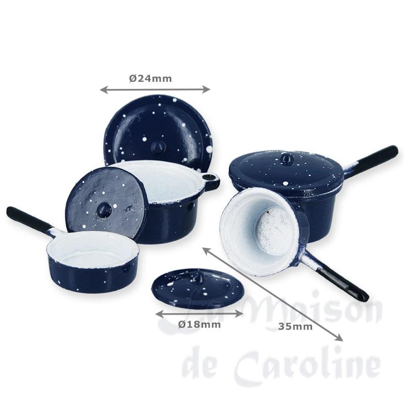 4 blue stewpots miniature 1:12 Bilder 1