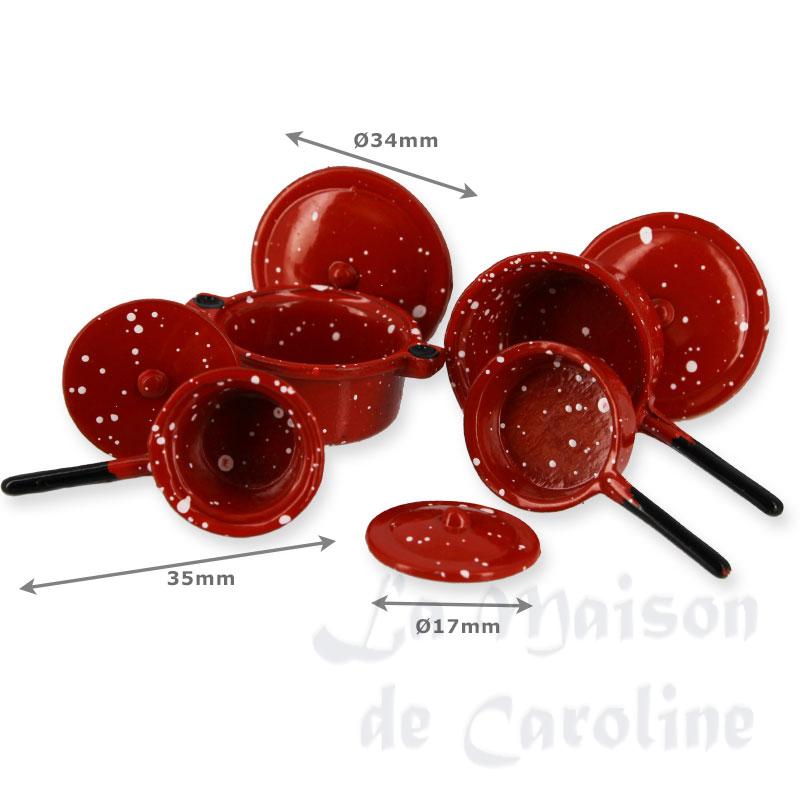 4 red stewpots miniature 1:12 Bilder 1