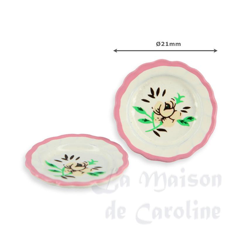 2 plates w/rose design miniature 1:12 Bilder 1