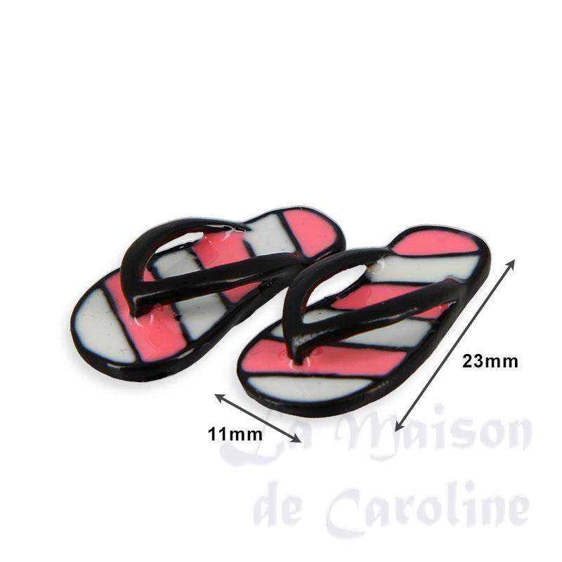 black flip-flops with pink and grey stripes miniature 1:12 Bilder 1