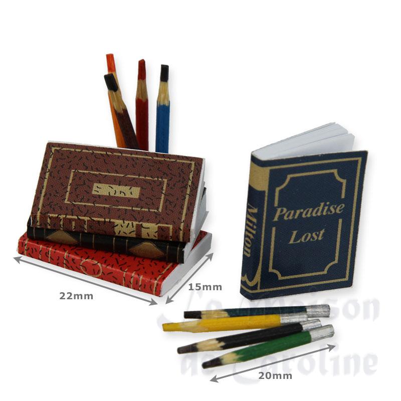 4 books and colored pencils miniature 1:12 Bilder 1