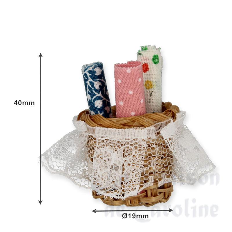 basket w/3 bolt of cloth miniature 1:12 Bilder 1