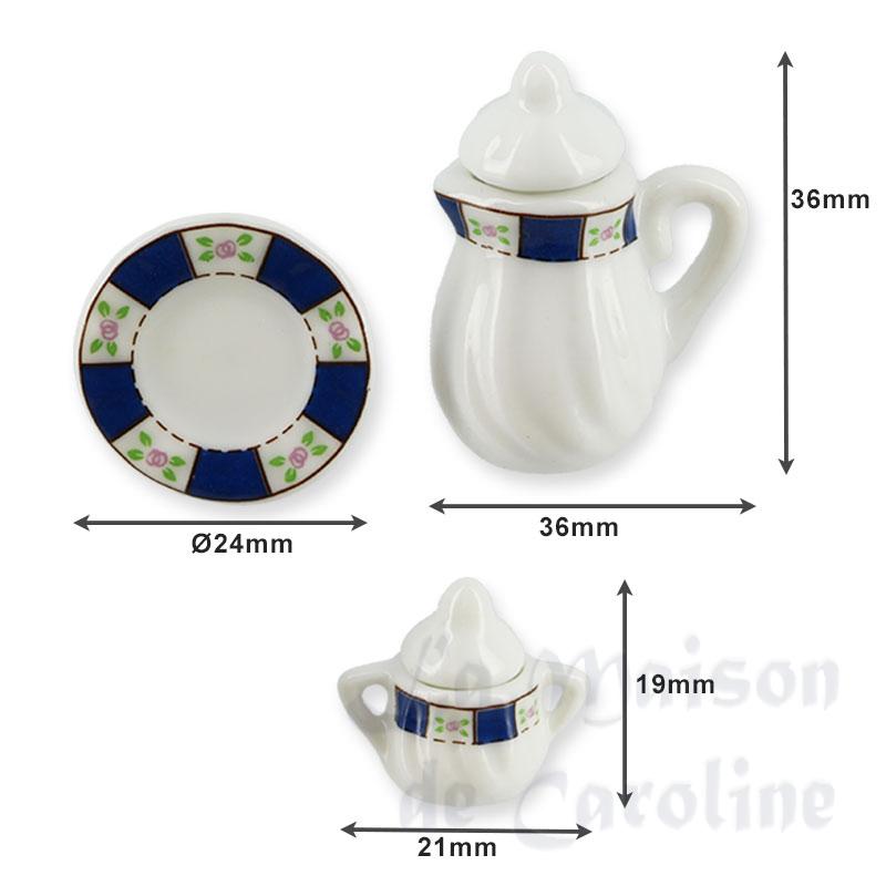 porcelain set 11 pcs round white / blue miniature 1:12 Bilder 2