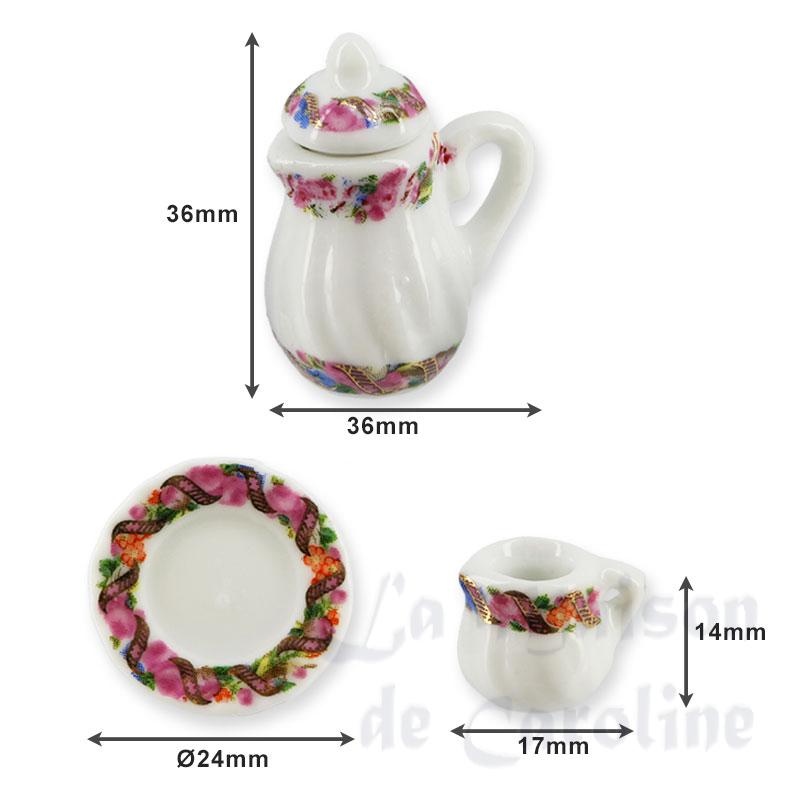 porcelain set 11 pcs octogonal pink miniature 1:12 Bilder 1