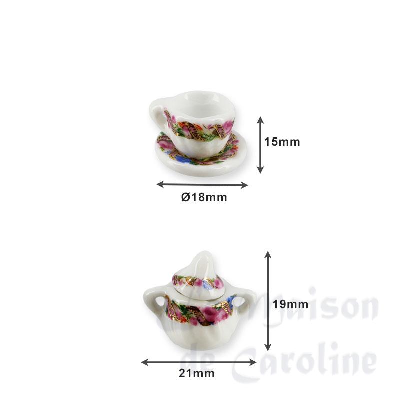 porcelain set 11 pcs octogonal pink miniature 1:12 Bilder 2