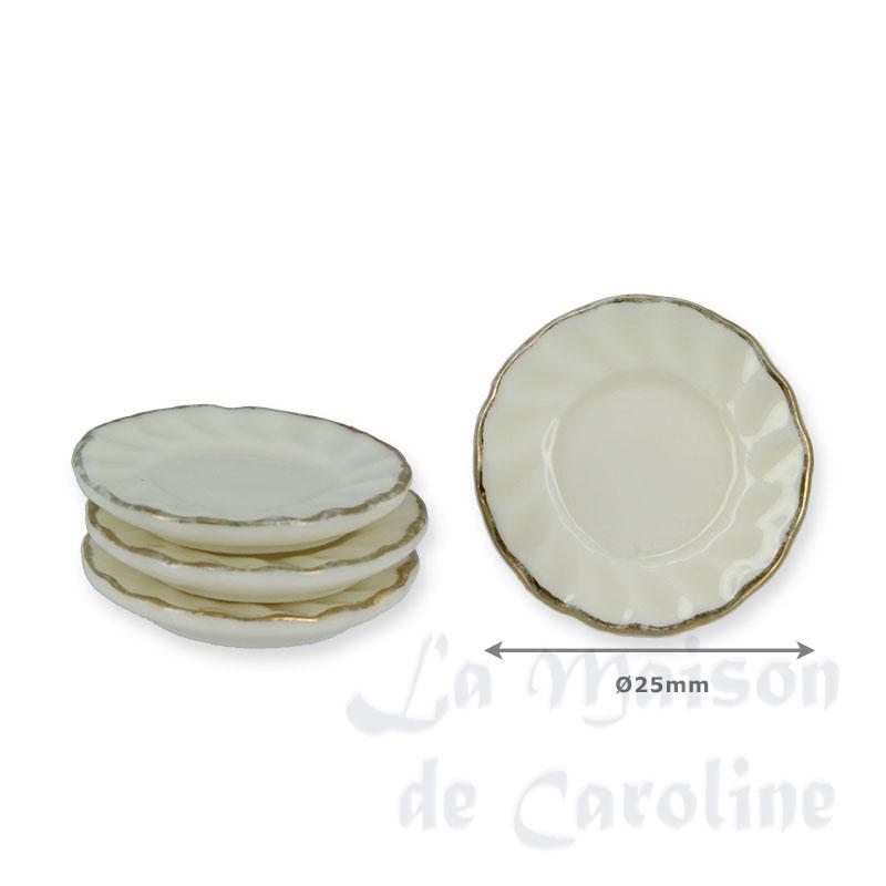 4 porcelain plates white/gold miniature 1:12 Bilder 1