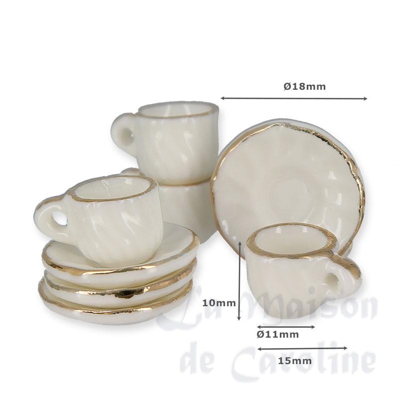4 cups + 4 saucers porcelain white gold miniature 1:12 Bilder 1