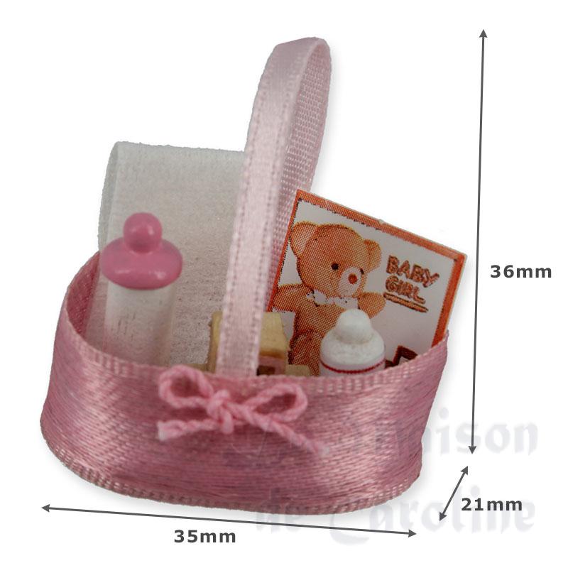 pink ribbon basket baby set miniature 1:12 Bilder 1