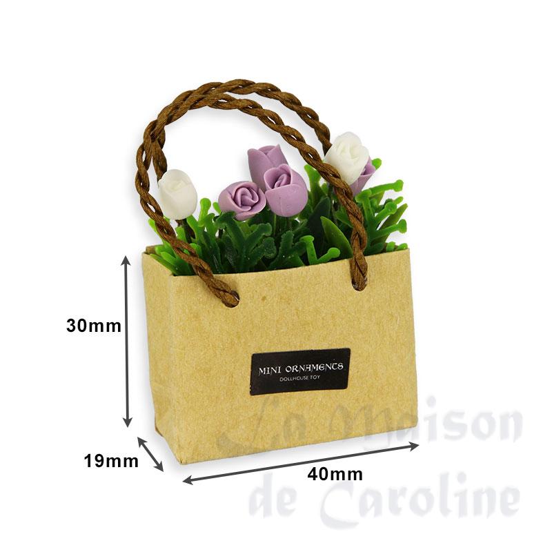 kraft bag with white and purple tulips miniature 1:12 Bilder 1