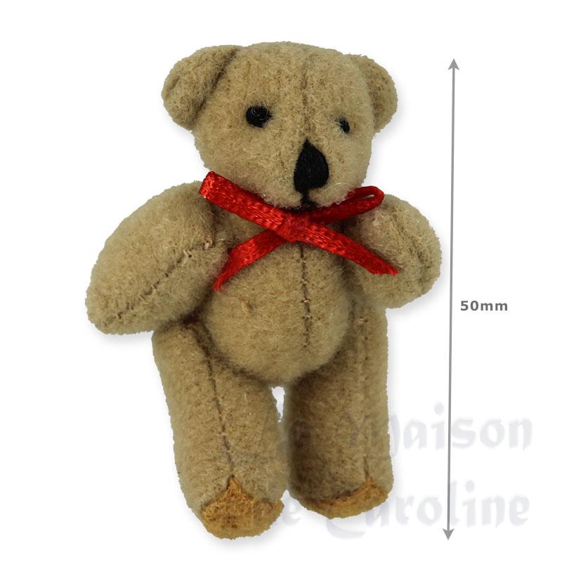 teddy 5cmh, bewegl. braun roter schleife miniature 1:12 Bilder 1
