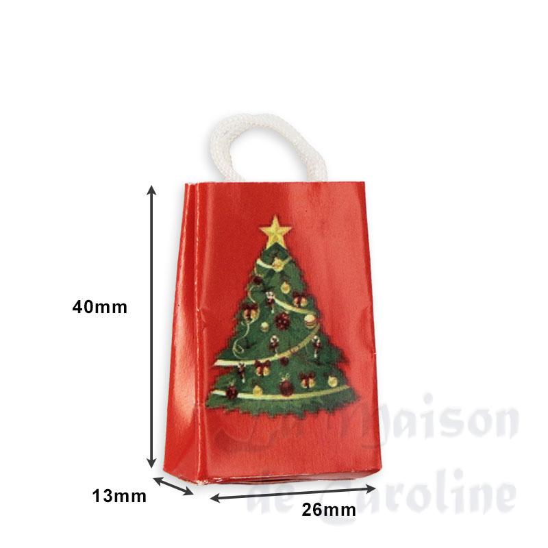 red gift bag with christmas tree miniature 1:12 Bilder 1