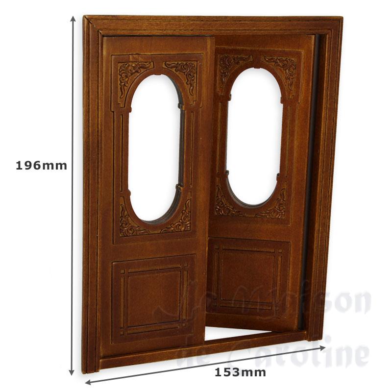 carved double door w/window walnut miniature 1:12 Bilder 1