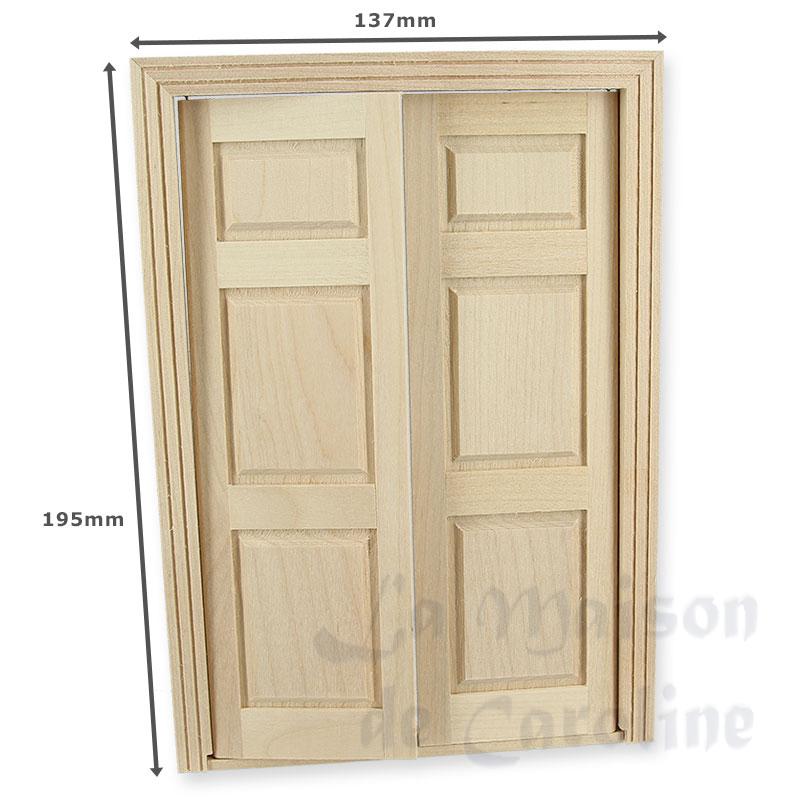 6-panels double door barewood miniature 1:12 Bilder 1