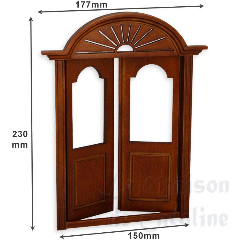 double-door w/glass walnut miniature 1:12 for dollhouses 1:12
