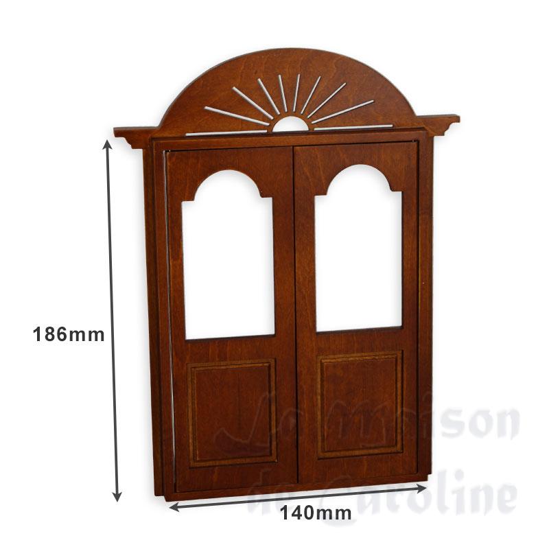 double-door w/glass walnut miniature 1:12 for dollhouses 1:12