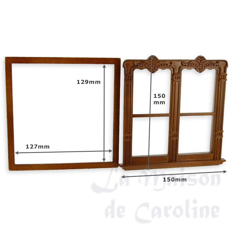 carved double window walnut miniature 1:12 for dollhouses 1:12