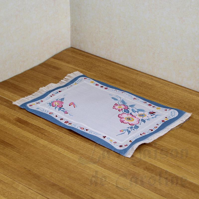 french style carpet blue flowers 10x14cm for dollhouses 1:12 photo 2