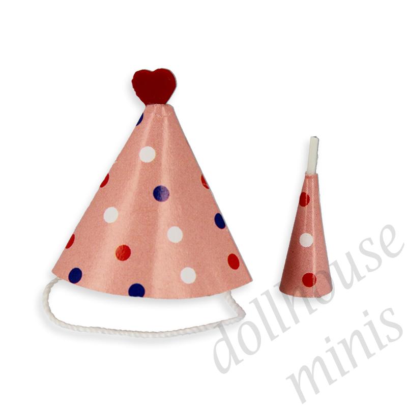 party hat and horn pink Miniature 1:12 party hat and horn pink Miniature 1:12