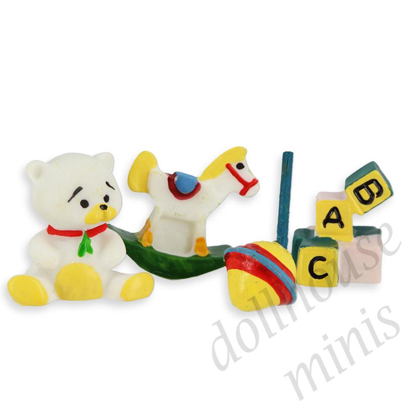 4 children toys (top, cubes, horse, bear Miniature 1:12