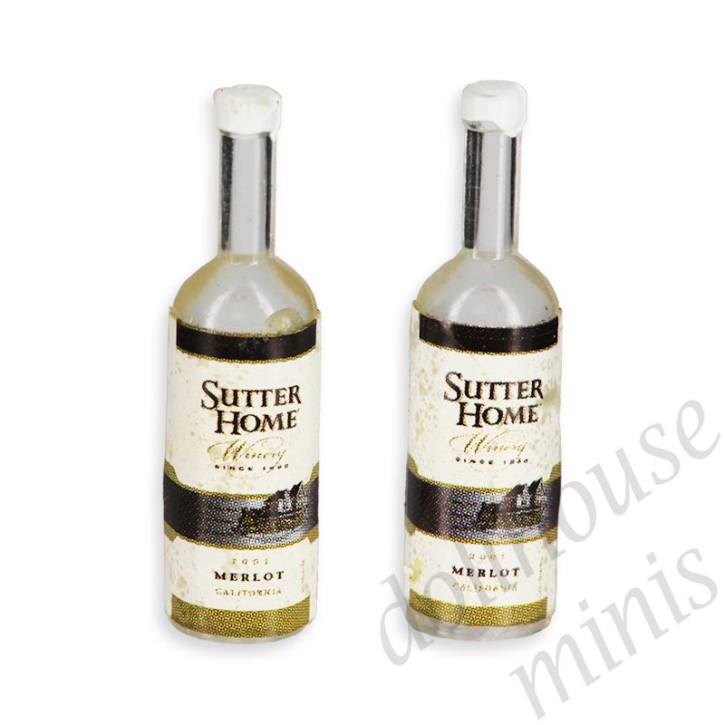 2 white wine bottle french label Miniature 1:12 2 white wine bottle french label Miniature 1:12