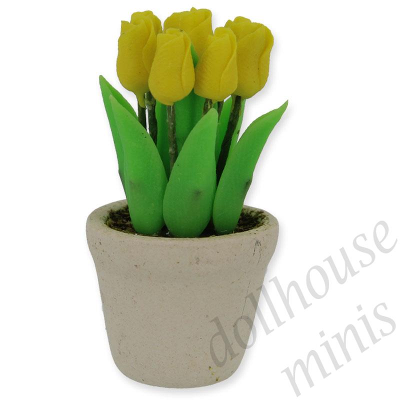 yelloaby tulip in white pot Miniature 1:12
